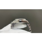 Sunday Calendar series women's watch, black dial, silver bezel, 36mm, with diamond-set silver President-style bracelet.
